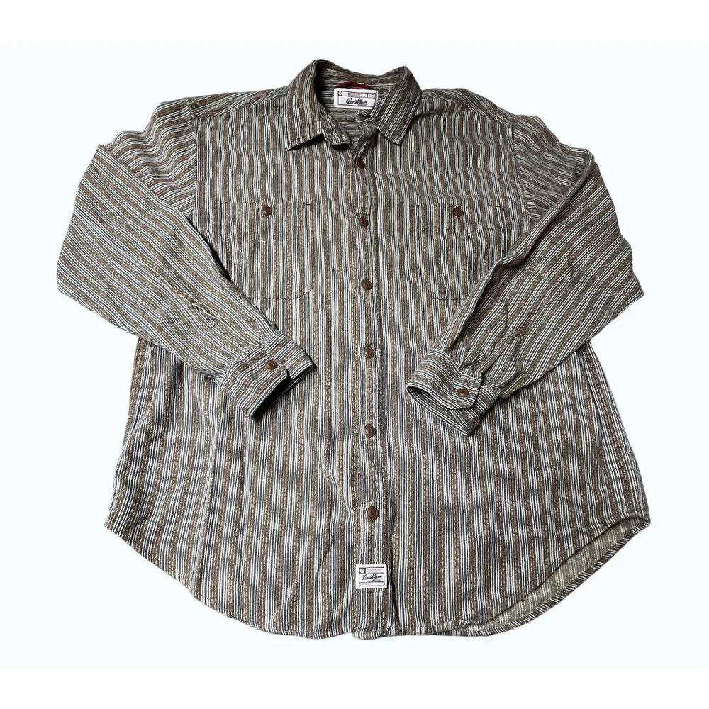 Levis Brown & Blue Striped Button-Up Shirt‎ L 100% Cotton Mens Western Workwear